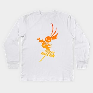 cute and happy baby girl ninja design graphic illustration by ironpalette Kids Long Sleeve T-Shirt